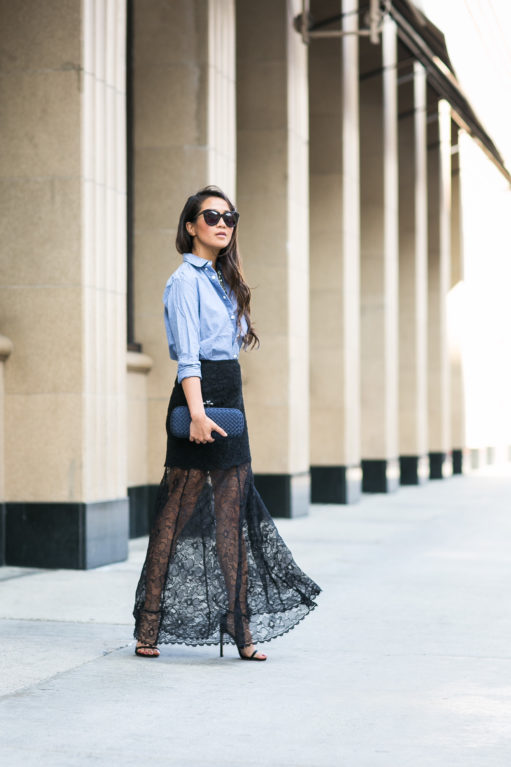 Casual Lace :: Chambray shirt & Sheer skirt - Wendy's Lookbook