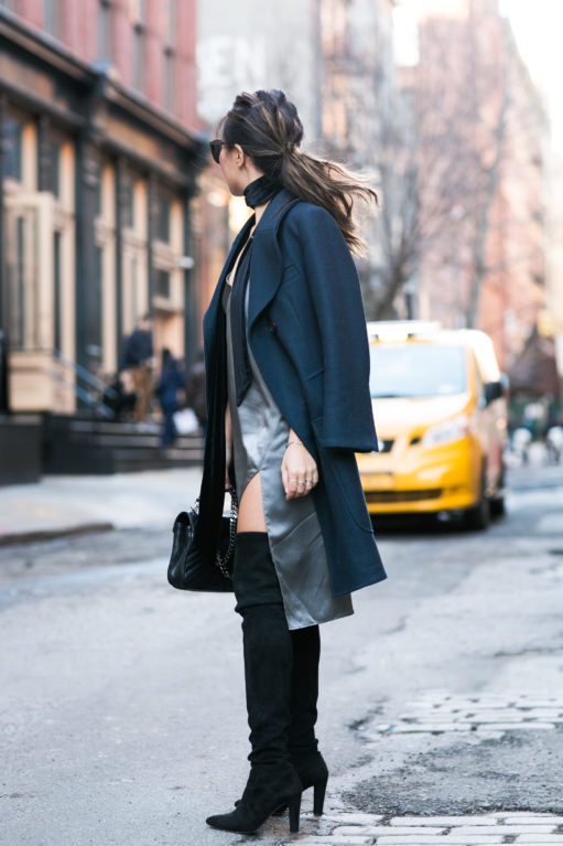 Back in NYC :: Slip dress & Tall boots - Wendy's Lookbook