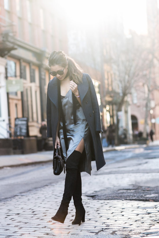 Back in NYC :: Slip dress & Tall boots - Wendy's Lookbook