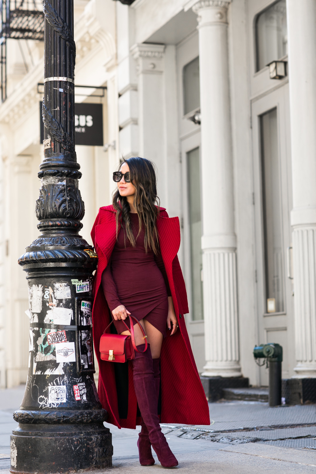 burgundy dress with boots