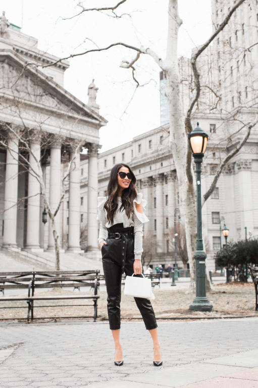 Most Complimented Pants :: Leather pants & Ruffle top - Wendy's Lookbook